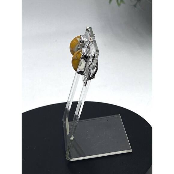 Dian Malouf Yellow Giraffe Chalcedony Sterling 925 14K Gold Clip-On Earrings - Picture 1 of 8